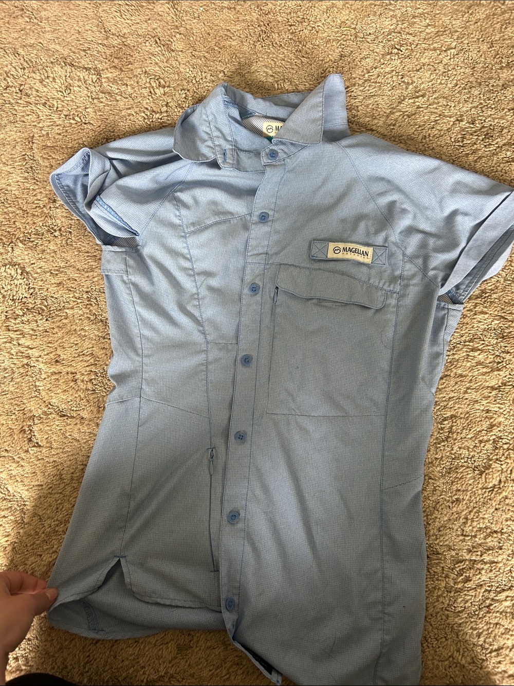 Magellan Outdoors Outdoors Womens Blue Short-Sleeve Fishing Shirt